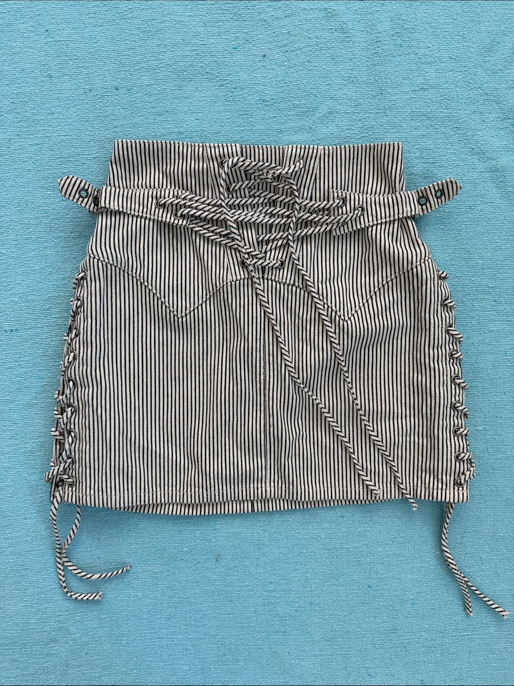 Re/Done Black and White Striped Lace-Up Mini Skirt 24